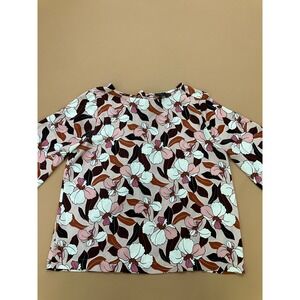 Ann Taylor Factory womens Floral Blouse Long Sleeve Casual Top Pink Brown Size S